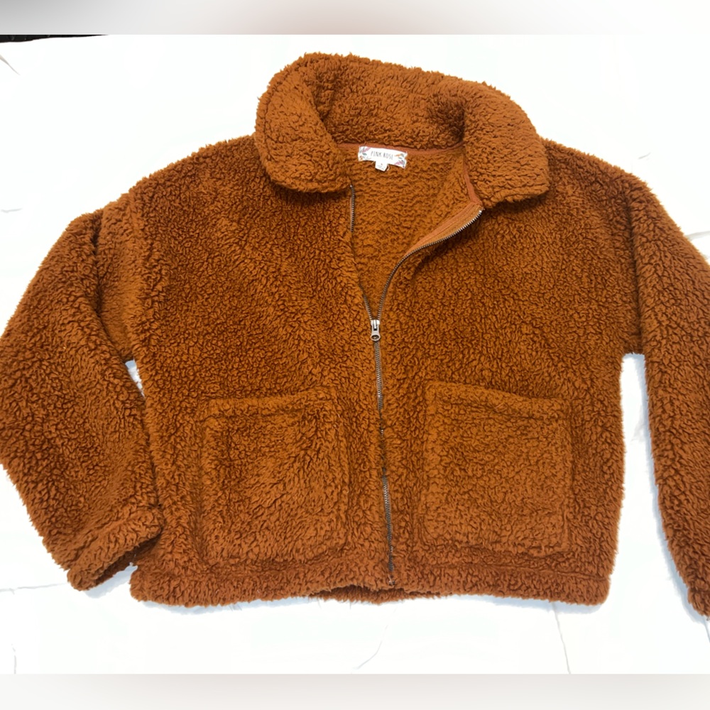 Pink Rose- teddy sweatshirt. Semi cropped